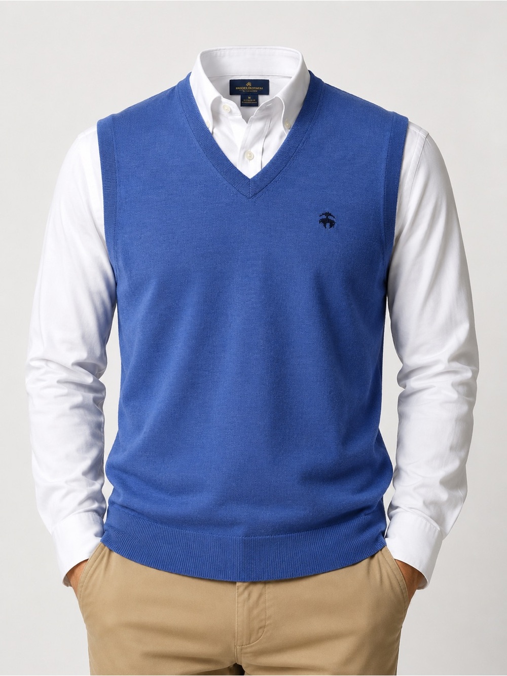 Brooks Brothers Sweater Vest Mens M Blue Merino Wool V Neck Golf Preppy Classic